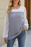 Lutaotie Casual Color Block Lace Hollowed Out Contrast O Neck Tops