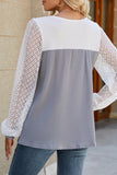 Lutaotie Casual Color Block Lace Hollowed Out Contrast O Neck Tops