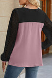 Lutaotie Casual Color Block Lace Hollowed Out Contrast O Neck Tops