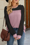 Lutaotie Casual Color Block Lace Hollowed Out Contrast O Neck Tops