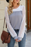 Lutaotie Casual Color Block Lace Hollowed Out Contrast O Neck Tops