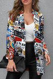 lutaotie Casual Print Patchwork Turn-back Collar Outerwear