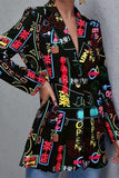 lutaotie Casual Print Patchwork Turn-back Collar Outerwear