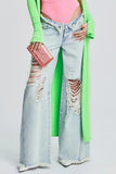 Lutaotie Casual Solid Ripped Patchwork Mid Waist Regular Denim Jeans (Subject To The Actual Object)