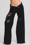 Lutaotie Casual Solid Ripped Patchwork Mid Waist Regular Denim Jeans (Subject To The Actual Object)