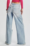 Lutaotie Casual Solid Ripped Patchwork Mid Waist Regular Denim Jeans (Subject To The Actual Object)