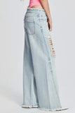 Lutaotie Casual Solid Ripped Patchwork Mid Waist Regular Denim Jeans (Subject To The Actual Object)