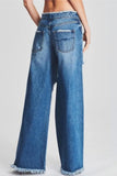 Lutaotie Casual Solid Ripped Patchwork Mid Waist Regular Denim Jeans (Subject To The Actual Object)