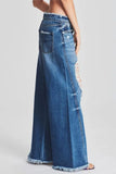 Lutaotie Casual Solid Ripped Patchwork Mid Waist Regular Denim Jeans (Subject To The Actual Object)