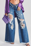 Lutaotie Casual Solid Ripped Patchwork Mid Waist Regular Denim Jeans (Subject To The Actual Object)