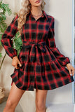 Lutaotie Casual Plaid Contrast Turndown Collar A Line Dresses