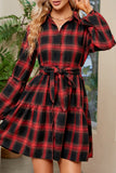 Lutaotie Casual Plaid Contrast Turndown Collar A Line Dresses