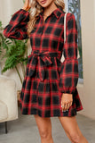 Lutaotie Casual Plaid Contrast Turndown Collar A Line Dresses