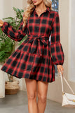 Lutaotie Casual Plaid Contrast Turndown Collar A Line Dresses