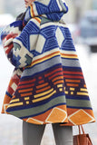 lutaotie Elegant Geometric Print Patchwork Hooded Collar Outerwear