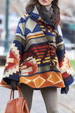 lutaotie Elegant Geometric Print Patchwork Hooded Collar Outerwear