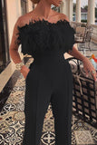 Lutaotie Sexy Solid Feathers Strapless Loose Jumpsuits(3 Colors)