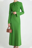 Lutaotie Casual Simplicity Solid Fold O Neck Long Sleeve Dresses