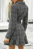 Lutaotie Celebrities Elegant Plaid Patchwork Turn-back Collar Waist Skirt Dresses