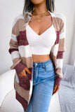 Lutaotie Street Striped Contrast Cardigan Collar Tops