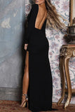 Lutaotie Sexy Elegant Solid Backless Slit O Neck Evening Dress Dresses