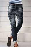 Lutaotie Casual Street Solid Make Old Patchwork High Waist Denim Jeans