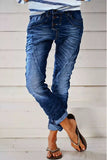 Lutaotie Casual Street Solid Make Old Patchwork High Waist Denim Jeans