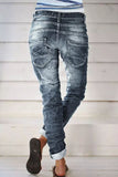 Lutaotie Casual Street Solid Make Old Patchwork High Waist Denim Jeans