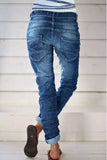 Lutaotie Casual Street Solid Make Old Patchwork High Waist Denim Jeans