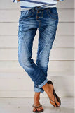 Lutaotie Casual Street Solid Make Old Patchwork High Waist Denim Jeans