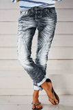 Lutaotie Casual Street Solid Make Old Patchwork High Waist Denim Jeans