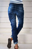 Lutaotie Casual Street Solid Make Old Patchwork High Waist Denim Jeans