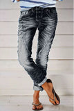 Lutaotie Casual Street Solid Make Old Patchwork High Waist Denim Jeans