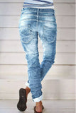 Lutaotie Casual Street Solid Make Old Patchwork High Waist Denim Jeans