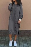 Lutaotie Casual Solid Patchwork Hooded Collar Long Sleeve Dresses