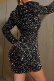 Lutaotie Sexy Casual Patchwork Sequins V Neck Long Sleeve Dresses