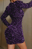 Lutaotie Sexy Casual Patchwork Sequins V Neck Long Sleeve Dresses