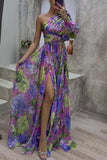 Lutaotie Elegant Floral Slit Oblique Collar Evening Dress Dresses