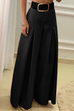 Lutaotie Elegant Solid Fold Loose Wide Leg Solid Color Bottoms(No Belt)