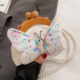 Lutaotie Casual Patchwork Butterfly Sequins Pearl Bags