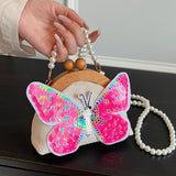 Lutaotie Casual Patchwork Butterfly Sequins Pearl Bags