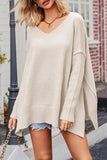 Lutaotie Casual Simplicity Solid Slit V Neck Tops