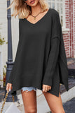 Lutaotie Casual Simplicity Solid Slit V Neck Tops