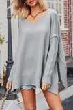 Lutaotie Casual Simplicity Solid Slit V Neck Tops