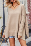 Lutaotie Casual Simplicity Solid Slit V Neck Tops