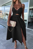 Lutaotie Sexy Celebrities Solid Hollowed Out Pocket Slit V Neck Evening Dress Dresses