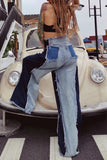 Lutaotie Casual Patchwork Contrast High Waist Denim Jeans