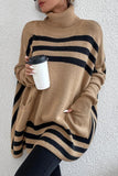 Lutaotie Street Striped Patchwork Pocket Turtleneck Tops