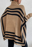 Lutaotie Street Striped Patchwork Pocket Turtleneck Tops