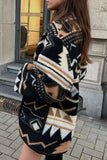 lutaotie Casual Street Geometric Print Pocket U Neck Outerwear